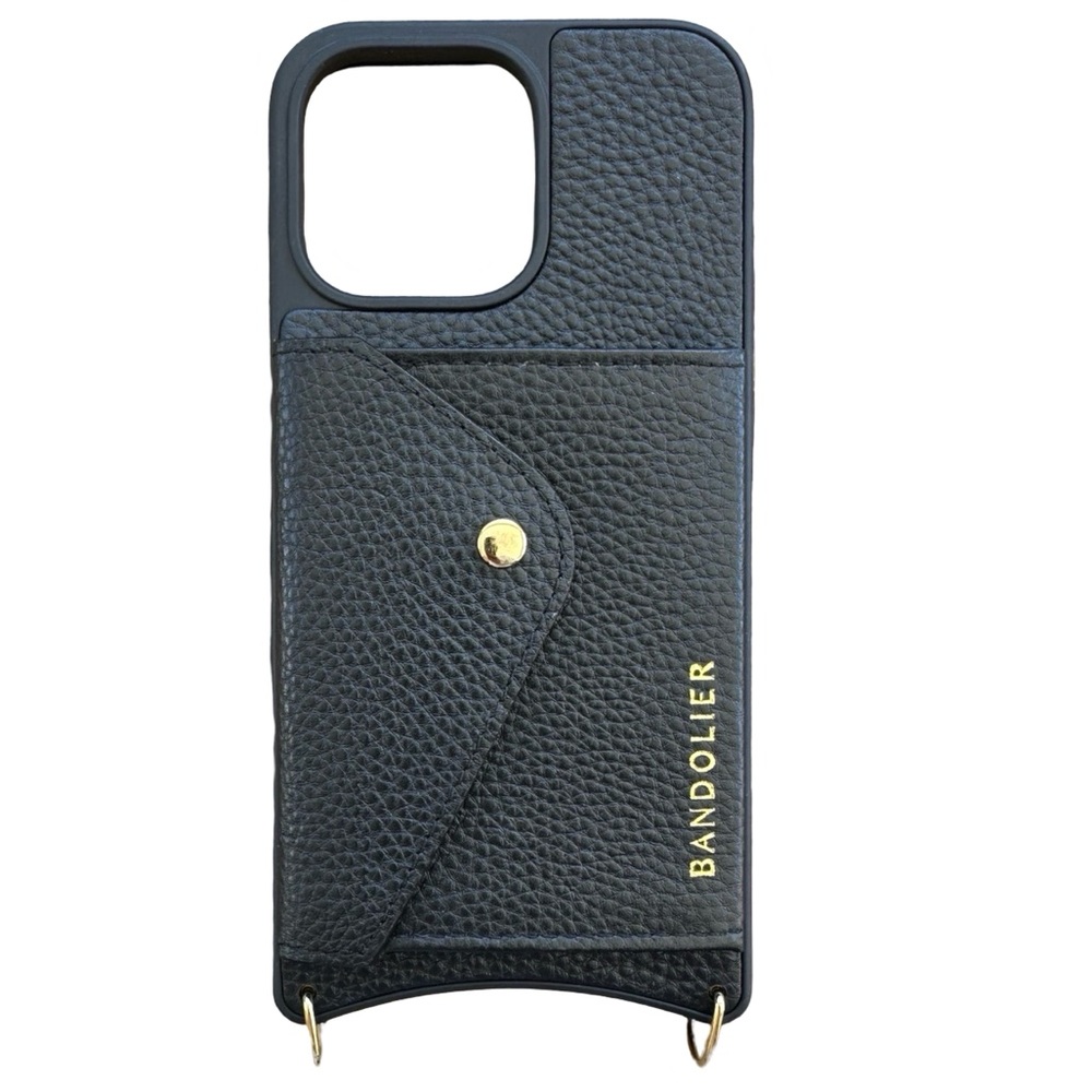 Bandolier Hailey Leather iPhone 14 Pro Max Case with Back Pocket in Black & Gold